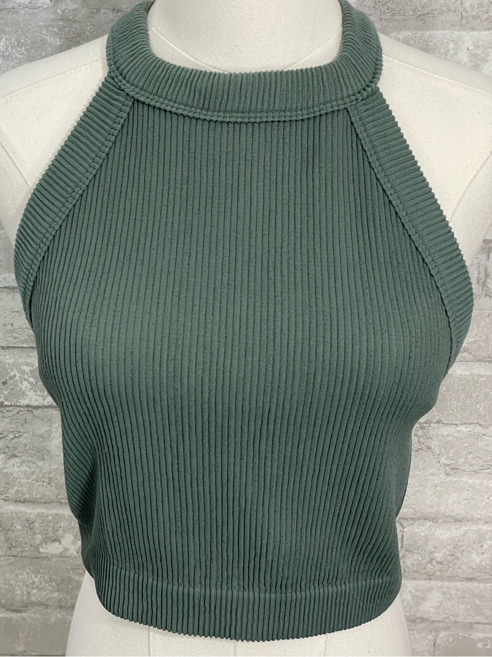 aerie Ribbed Halter Crop Top in Green